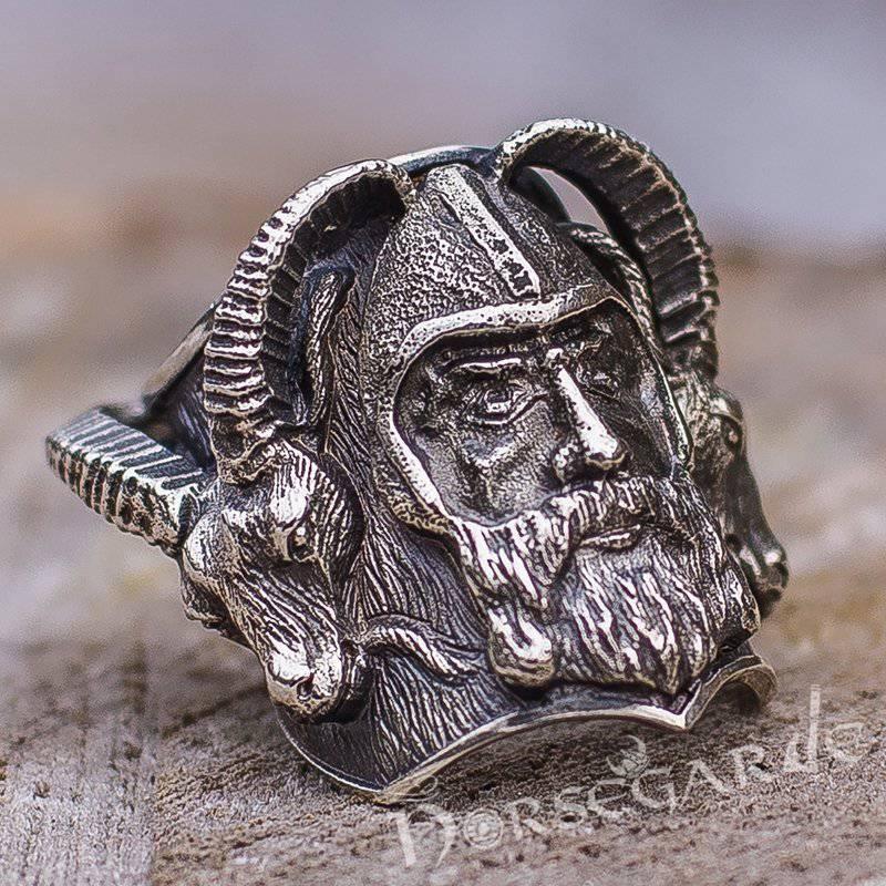 Handcrafted Thor and Goats Ring - Sterling Silver