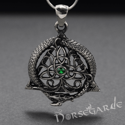 Handcrafted Tree and Serpent Gemmed Pendant - Sterling Silver