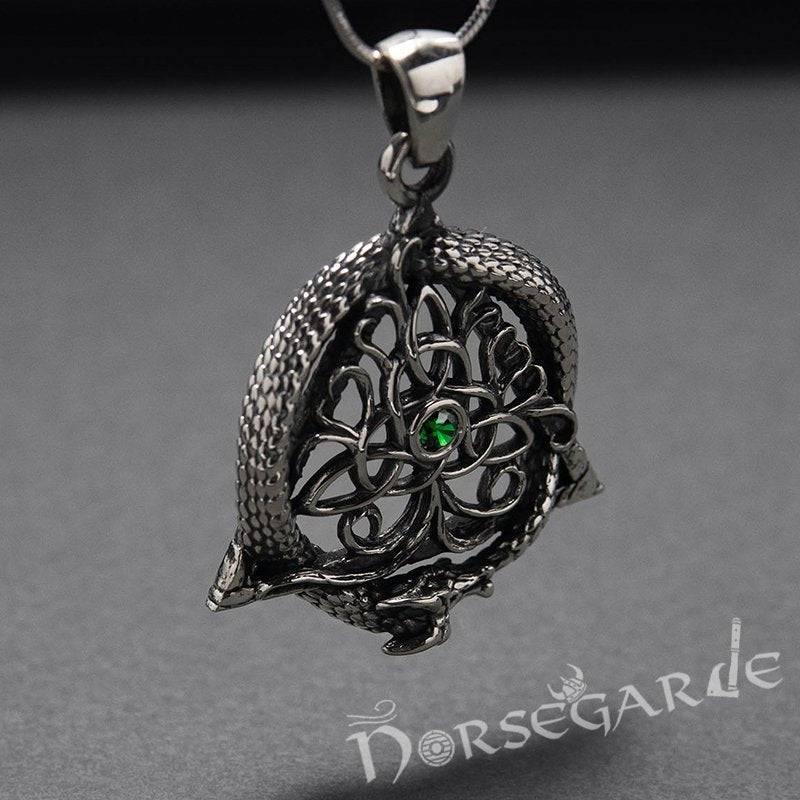 Handcrafted Tree and Serpent Gemmed Pendant - Sterling Silver