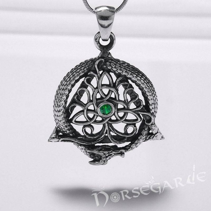 Handcrafted Tree and Serpent Gemmed Pendant - Sterling Silver