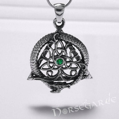 Handcrafted Tree and Serpent Gemmed Pendant - Sterling Silver