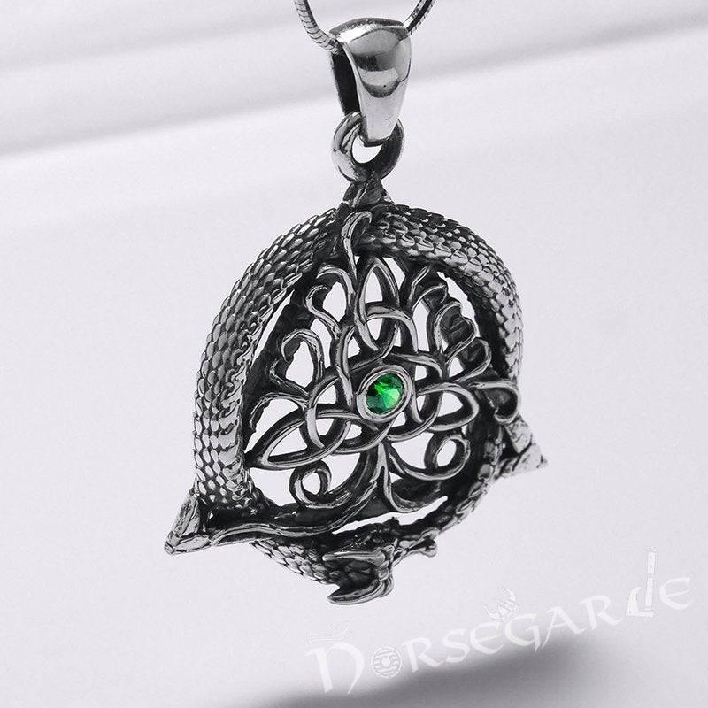 Handcrafted Tree and Serpent Gemmed Pendant - Sterling Silver