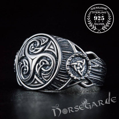 Handcrafted Triskelion Druid Signet Ring - Sterling Silver