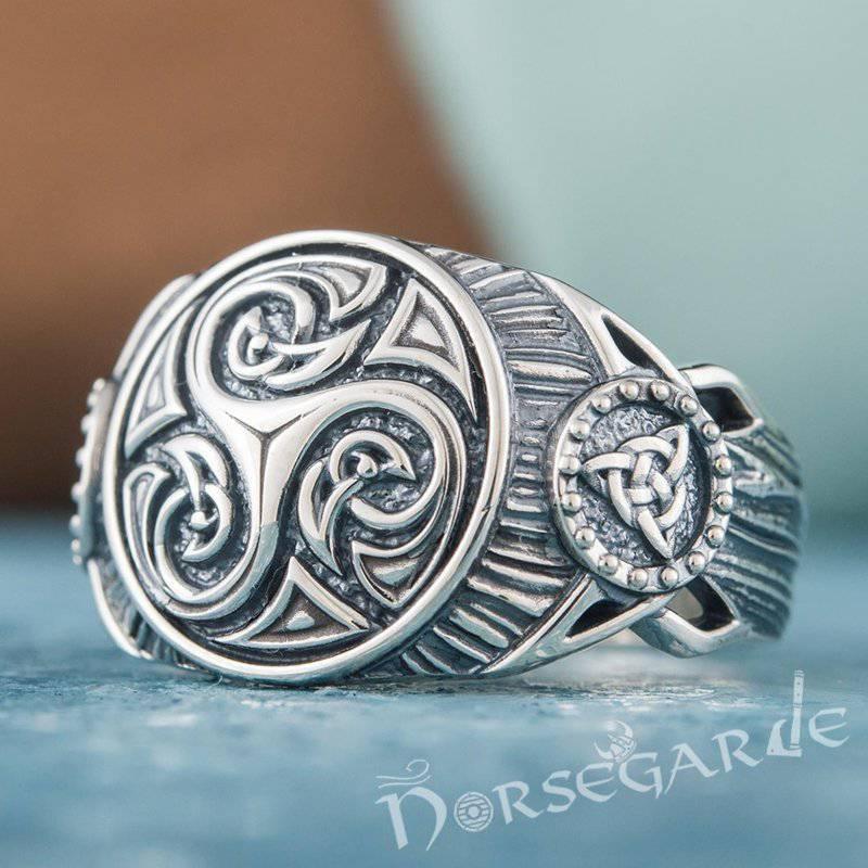 Handcrafted Triskelion Druid Signet Ring - Sterling Silver