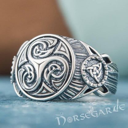 Handcrafted Triskelion Druid Signet Ring - Sterling Silver