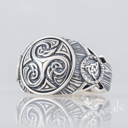 Handcrafted Triskelion Druid Signet Ring - Sterling Silver