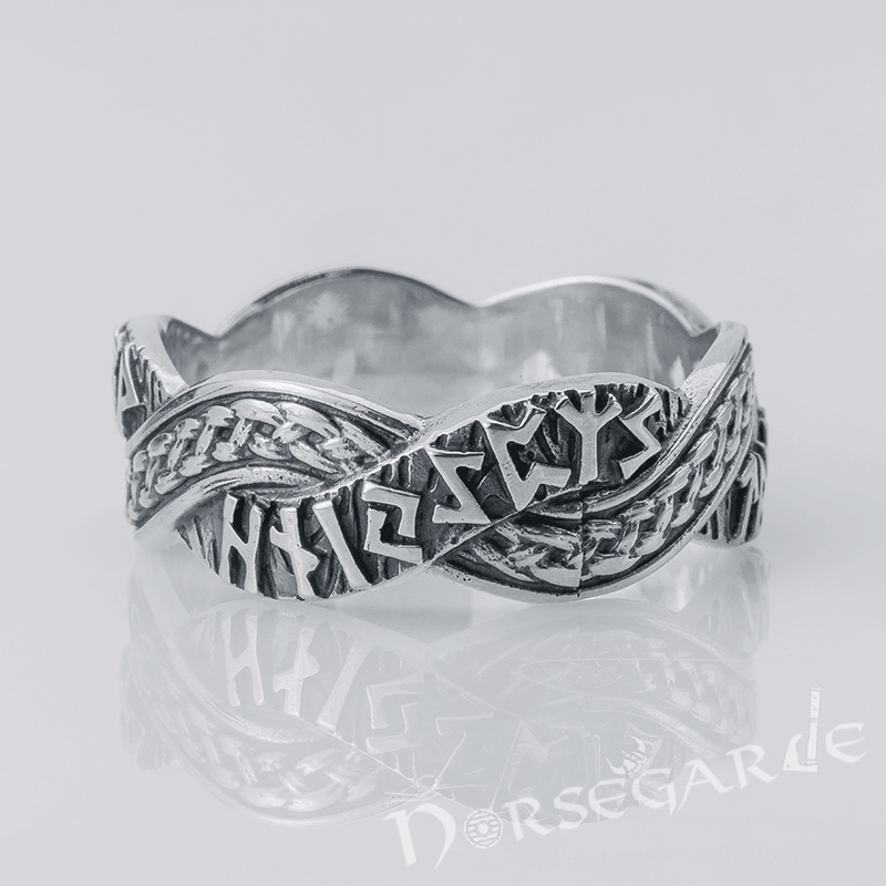 Handcrafted Twined Braid & Runes Band - Sterling Silver
