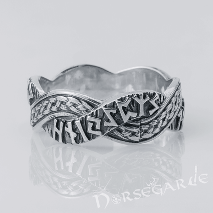 Handcrafted Twined Braid & Runes Band - Sterling Silver