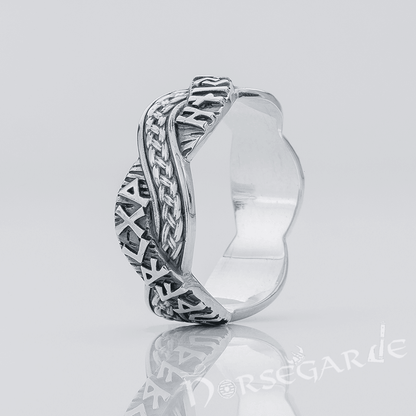 Handcrafted Twined Braid & Runes Band - Sterling Silver