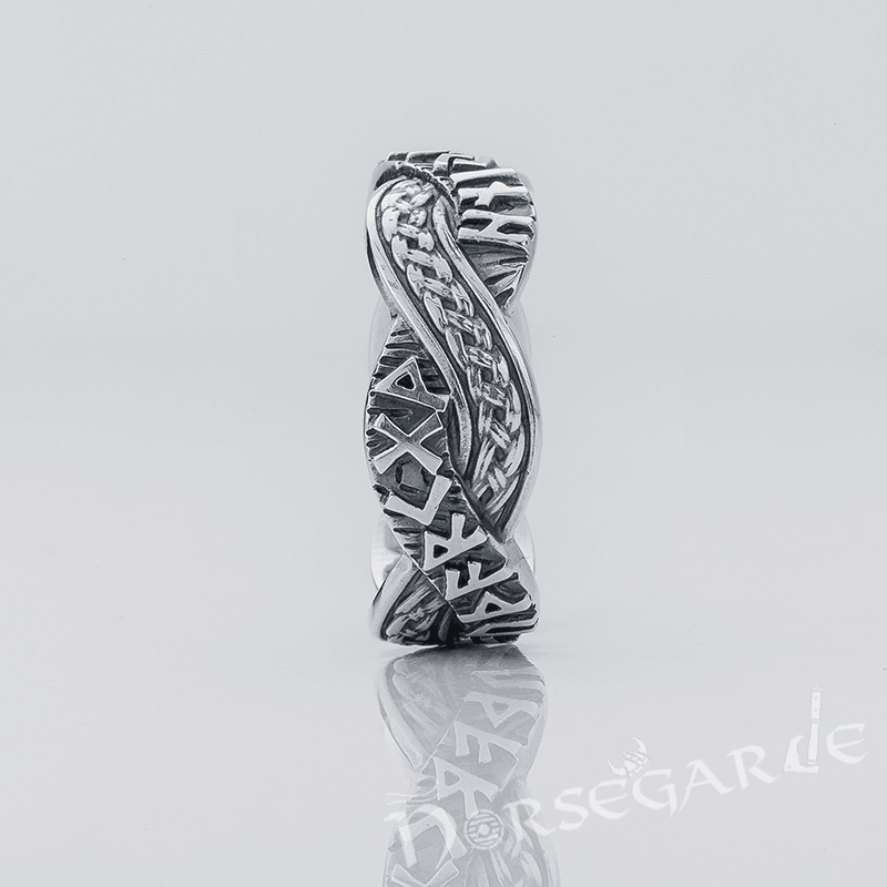 Handcrafted Twined Braid & Runes Band - Sterling Silver