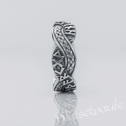 Handcrafted Twined Braid & Runes Band - Sterling Silver