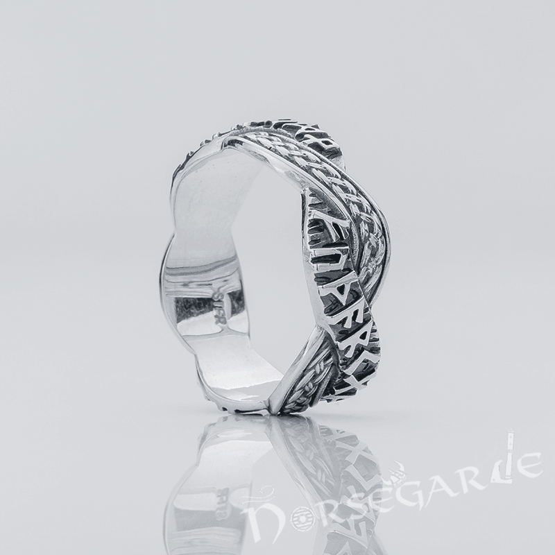 Handcrafted Twined Braid & Runes Band - Sterling Silver