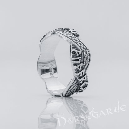Handcrafted Twined Braid & Runes Band - Sterling Silver