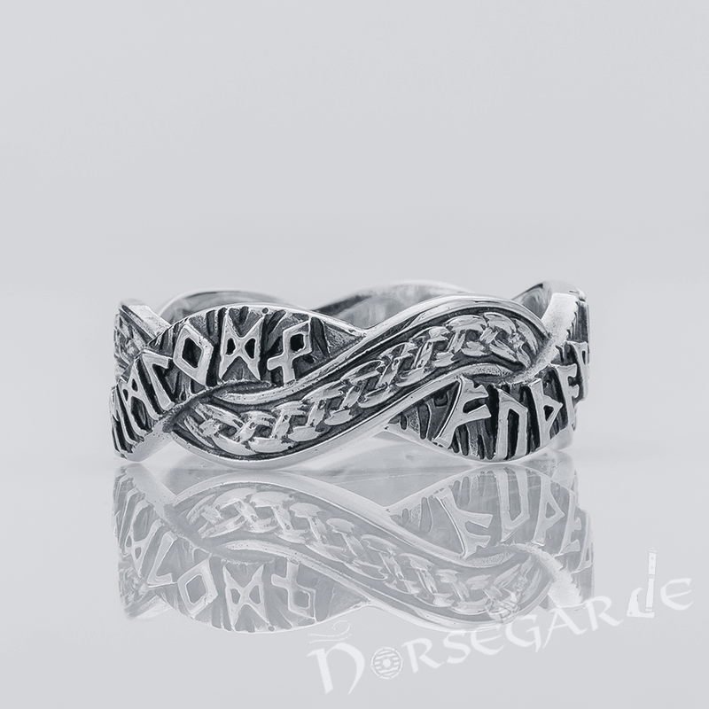 Handcrafted Twined Braid & Runes Band - Sterling Silver