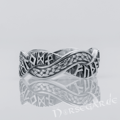 Handcrafted Twined Braid & Runes Band - Sterling Silver
