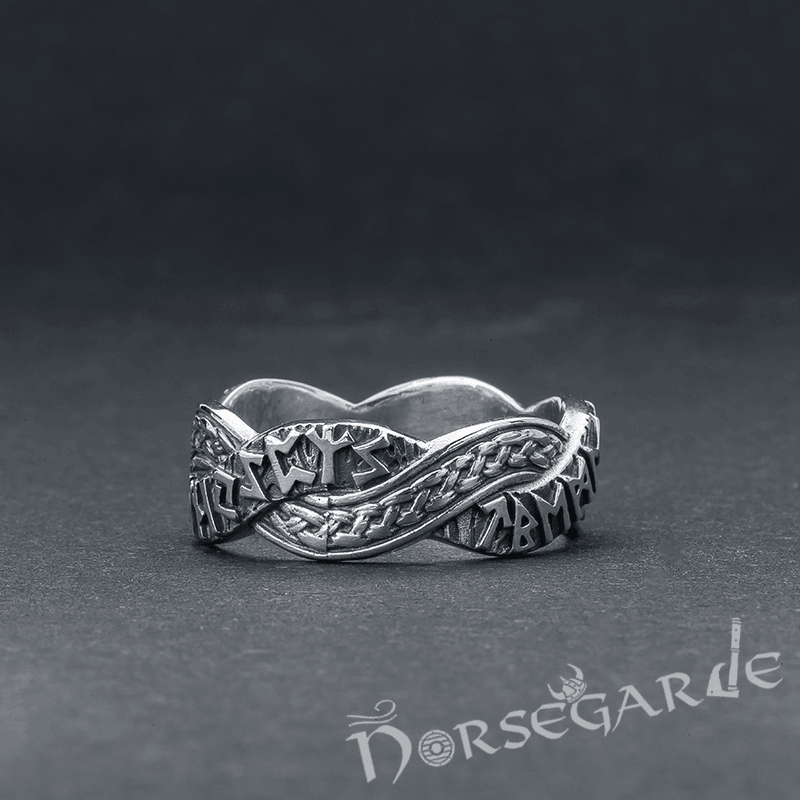 Handcrafted Twined Braid & Runes Band - Sterling Silver