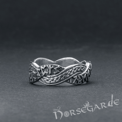 Handcrafted Twined Braid & Runes Band - Sterling Silver