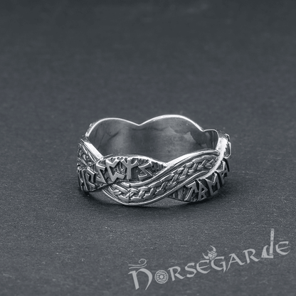 Handcrafted Twined Braid & Runes Band - Sterling Silver