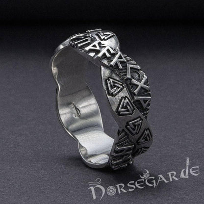 Handcrafted Twined Mystic Runes Band - Sterling Silver