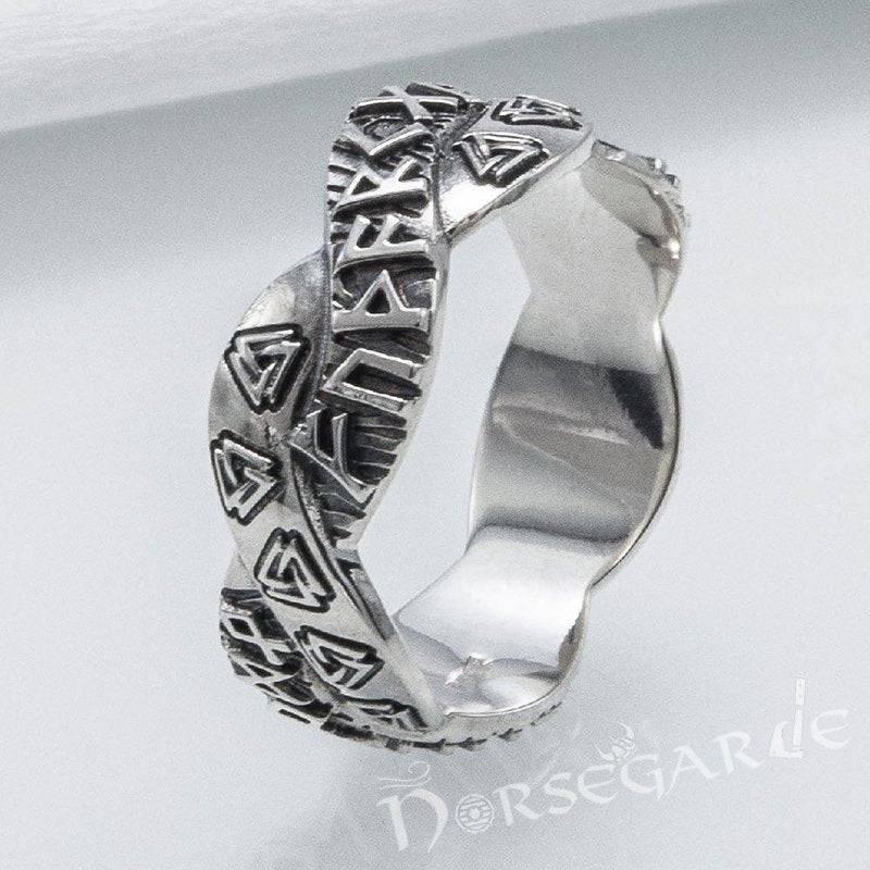 Handcrafted Twined Mystic Runes Band - Sterling Silver
