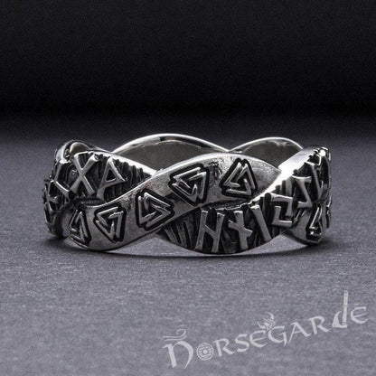 Handcrafted Twined Mystic Runes Band - Sterling Silver