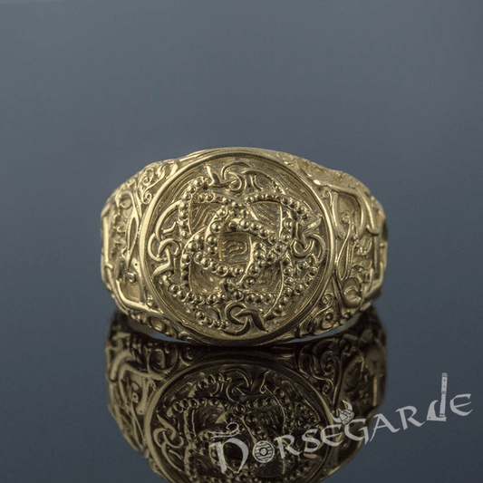 Handcrafted Urnes Style Jormungandr Ring - Gold