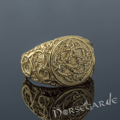 Handcrafted Urnes Style Jormungandr Ring - Gold