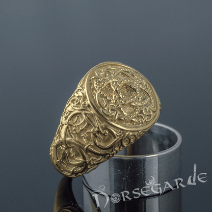 Handcrafted Urnes Style Jormungandr Ring - Gold