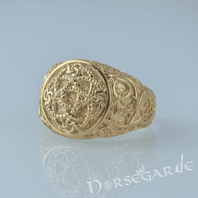 Handcrafted Urnes Style Jormungandr Ring - Gold