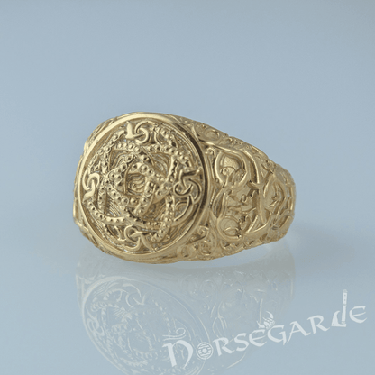 Handcrafted Urnes Style Jormungandr Ring - Gold