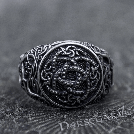Handcrafted Urnes Style Jormungandr Ring - Sterling Silver