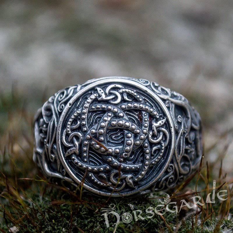 Handcrafted Urnes Style Jormungandr Ring - Sterling Silver