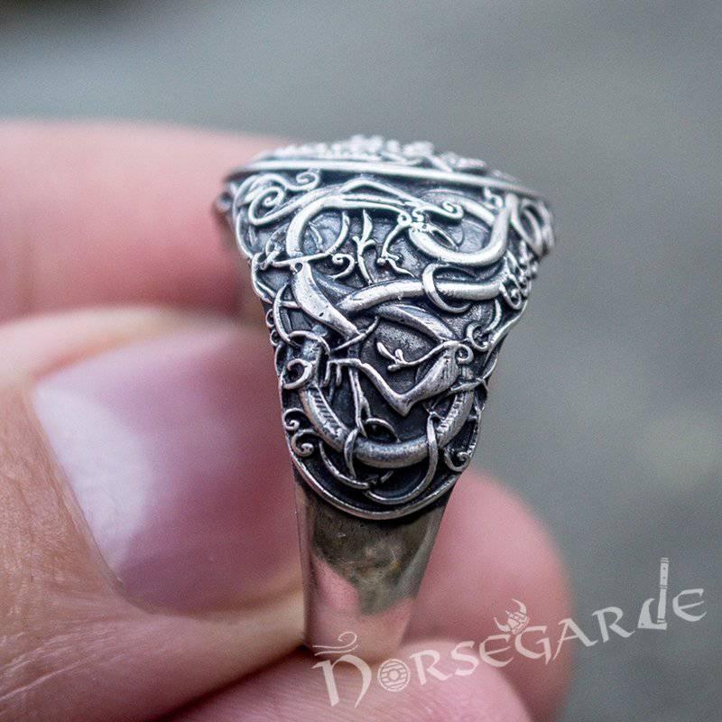 Handcrafted Urnes Style Jormungandr Ring - Sterling Silver