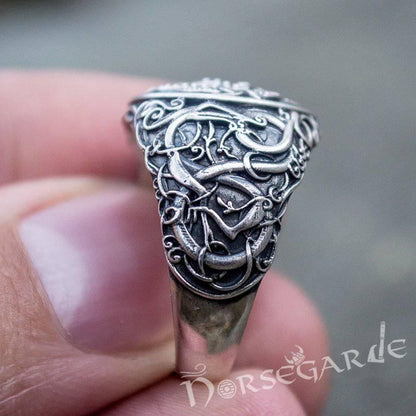 Handcrafted Urnes Style Jormungandr Ring - Sterling Silver