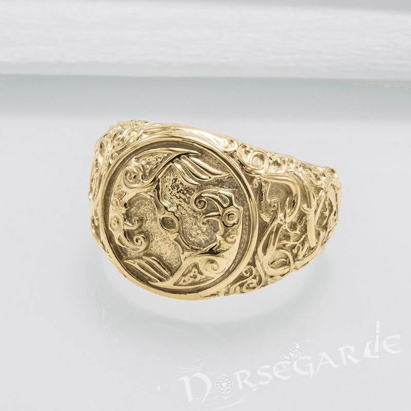 Handcrafted Urnes Style Ravens Ring - Gold