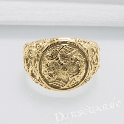 Handcrafted Urnes Style Ravens Ring - Gold
