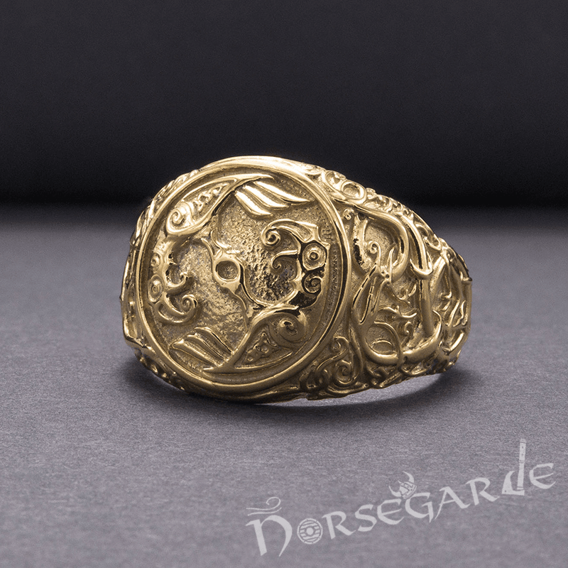 Handcrafted Urnes Style Ravens Ring - Gold