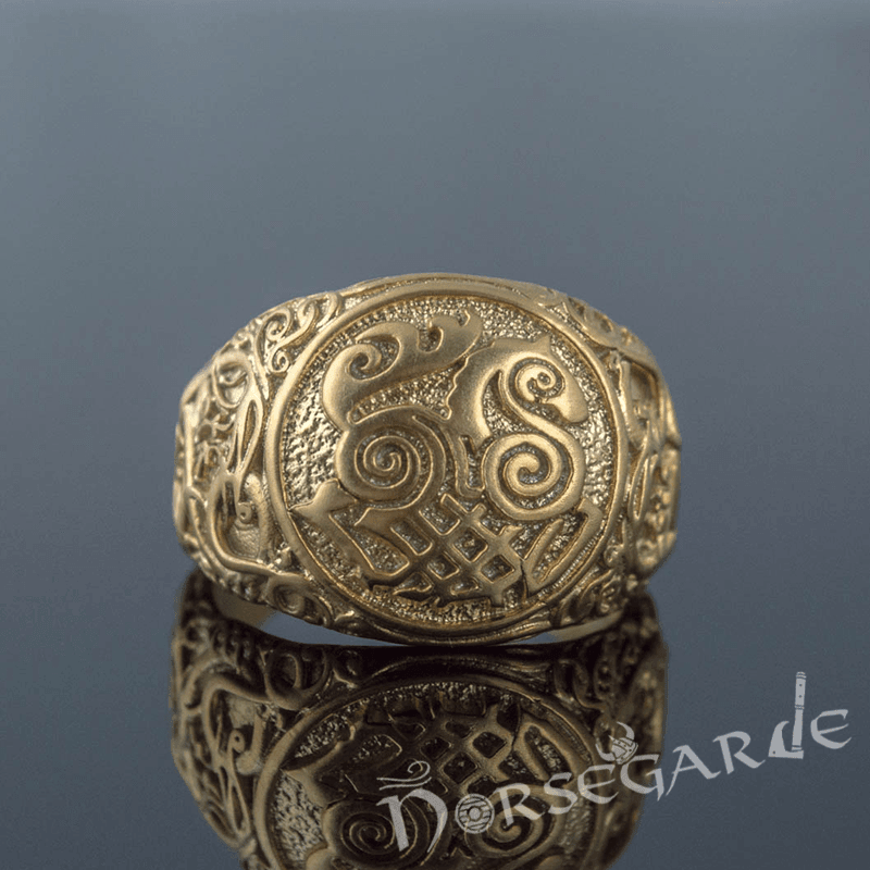 Handcrafted Urnes Style Sleipnir Ring - Gold
