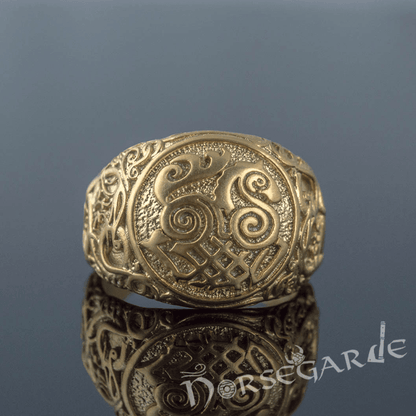 Handcrafted Urnes Style Sleipnir Ring - Gold