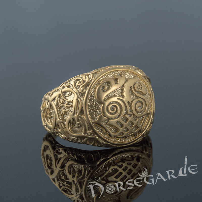 Handcrafted Urnes Style Sleipnir Ring - Gold