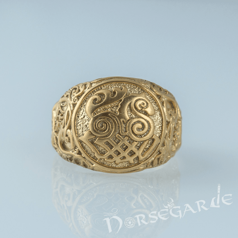 Handcrafted Urnes Style Sleipnir Ring - Gold