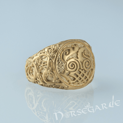 Handcrafted Urnes Style Sleipnir Ring - Gold