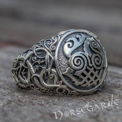 Handcrafted Urnes Style Sleipnir Ring - Sterling Silver