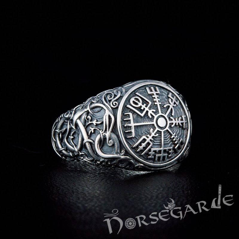 Handcrafted Urnes Style Vegvisir Ring - Sterling Silver