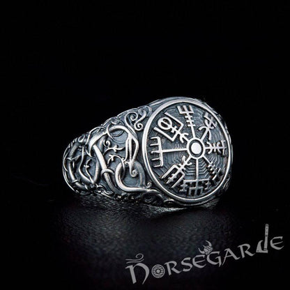 Handcrafted Urnes Style Vegvisir Ring - Sterling Silver