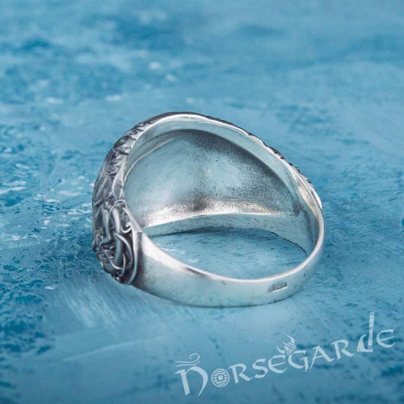 Handcrafted Urnes Style Vegvisir Ring - Sterling Silver