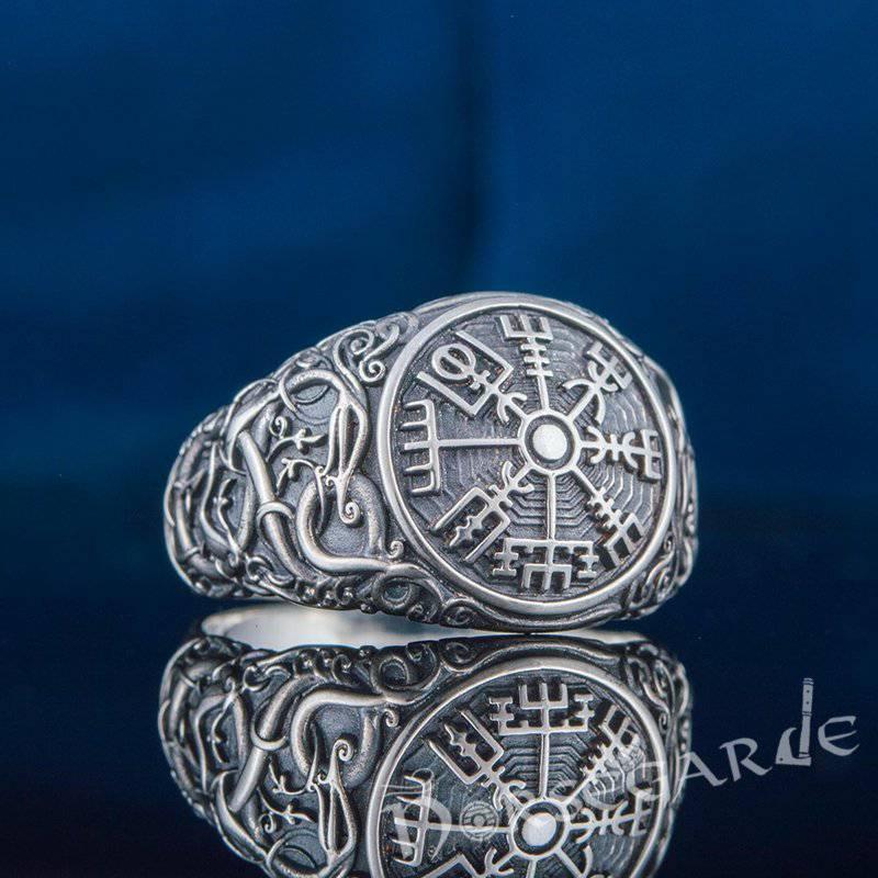 Handcrafted Urnes Style Vegvisir Ring - Sterling Silver