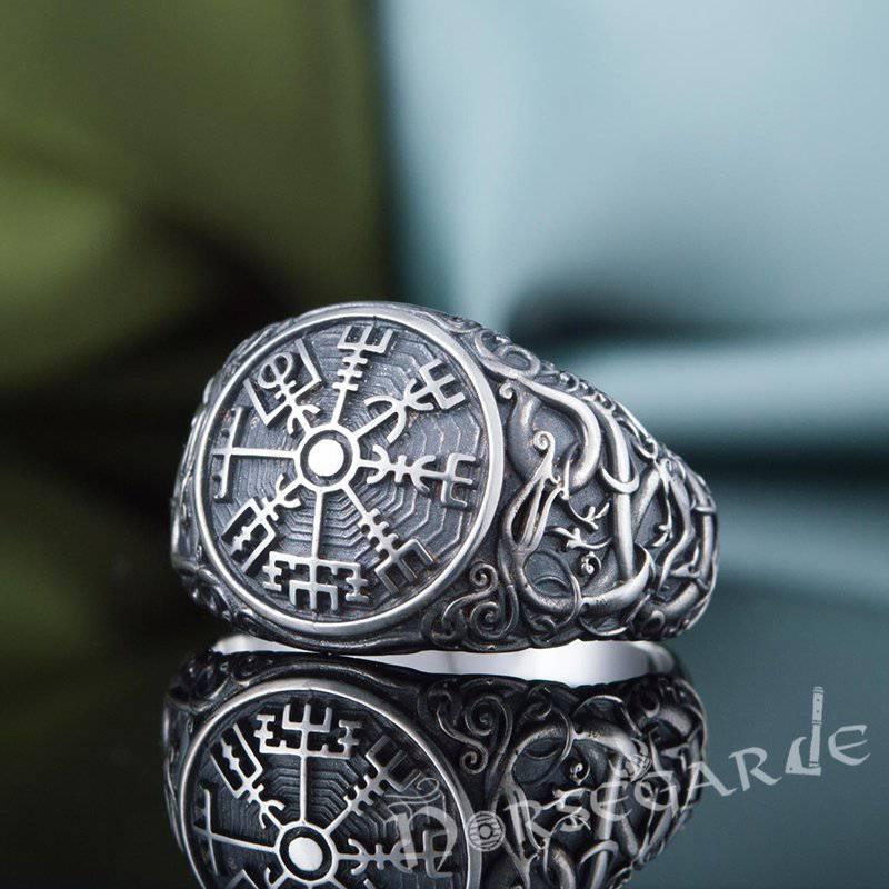 Handcrafted Urnes Style Vegvisir Ring - Sterling Silver