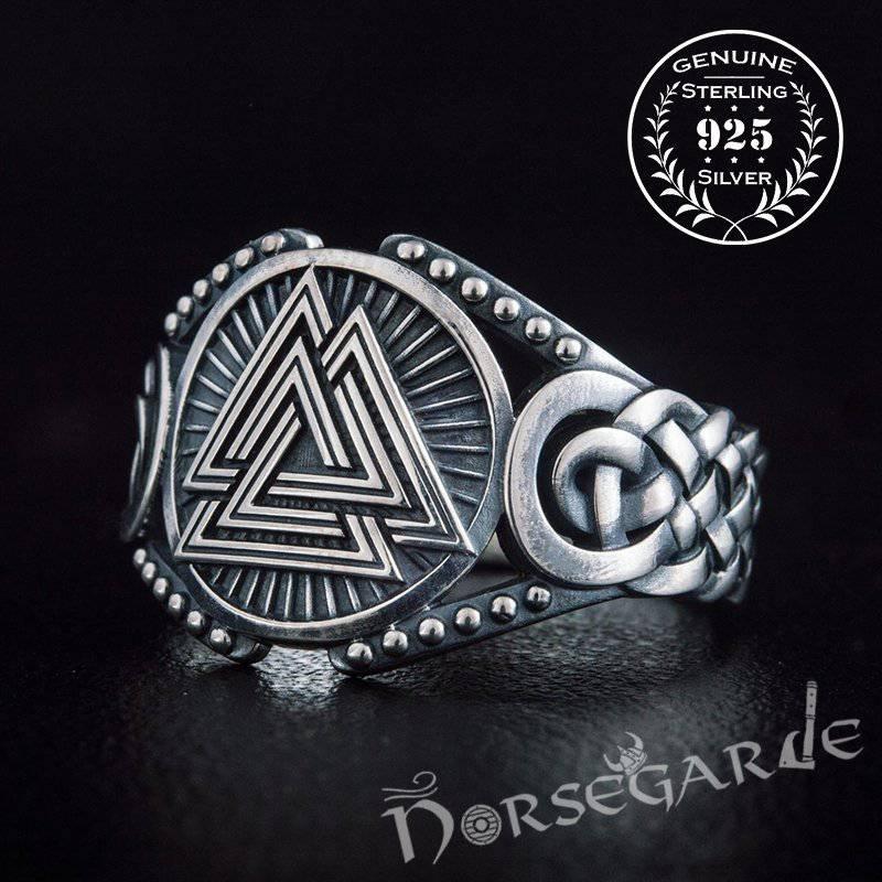 Handcrafted Valknut Braid Ornament Ring - Sterling Silver