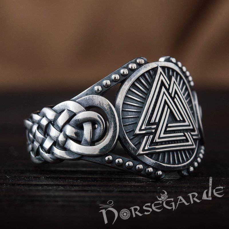 Handcrafted Valknut Braid Ornament Ring - Sterling Silver